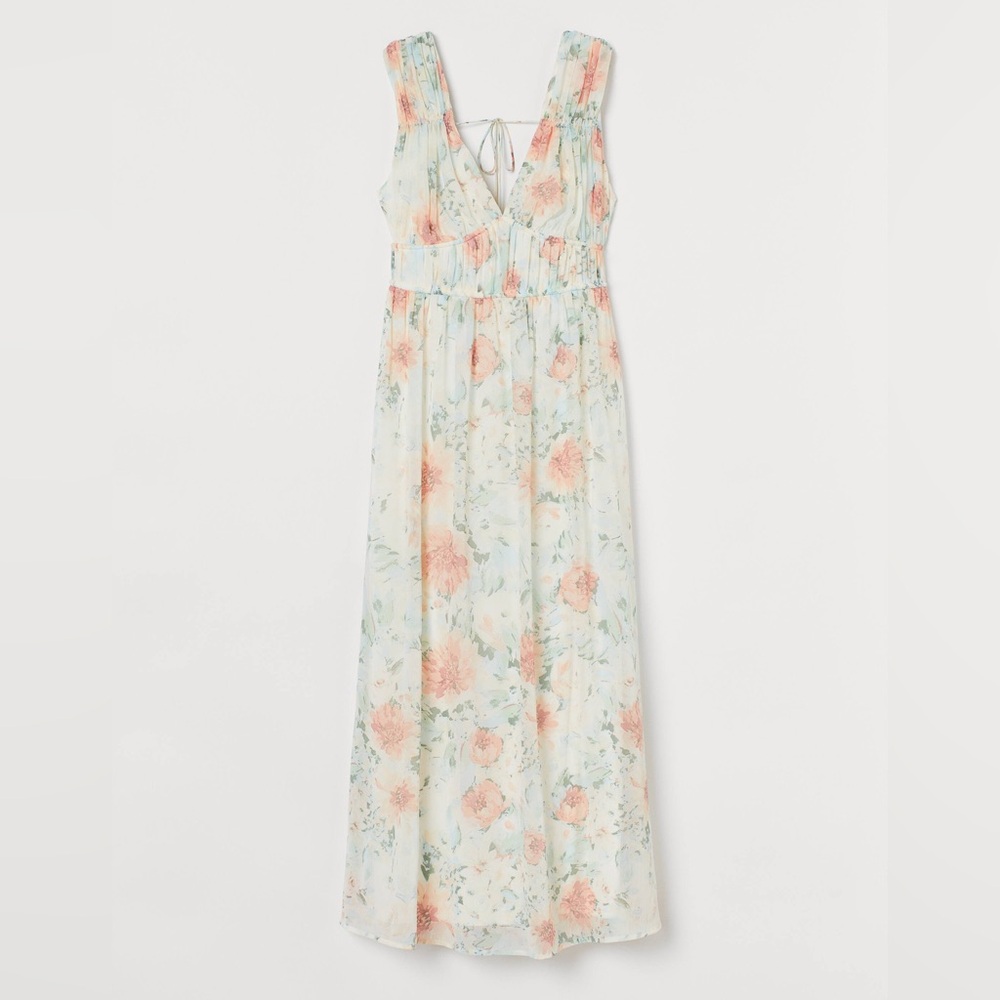 H&M Cream/Floral V-neck Maxi Dress
